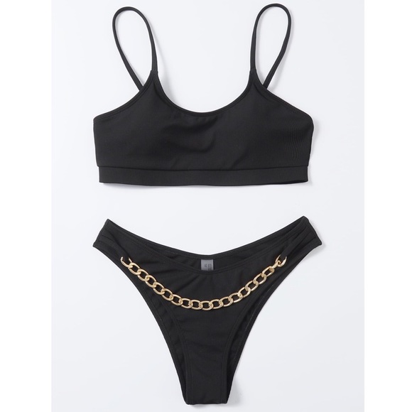 1 Large Left! Black Bikini Chain Link Bathing Suit - Picture 3 of 7